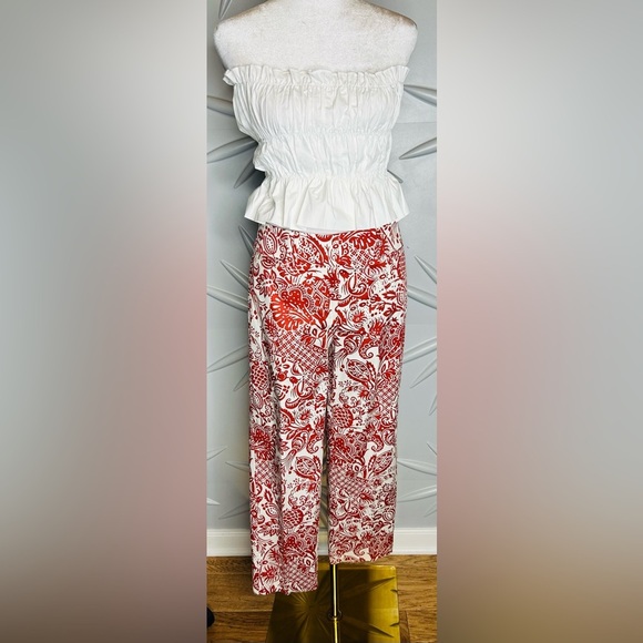 Ann Taylor Factory NWT off white & brick red cropped legged pants waist 32” - Picture 7 of 8